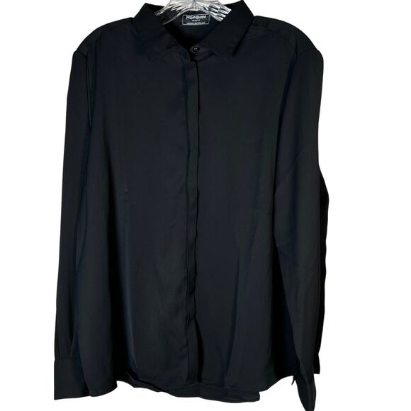 Yves Saint Laurent YSL Uniform Long Sleeve Button-Up Shirt Women's 46 / L Black - Picture 1 of 6